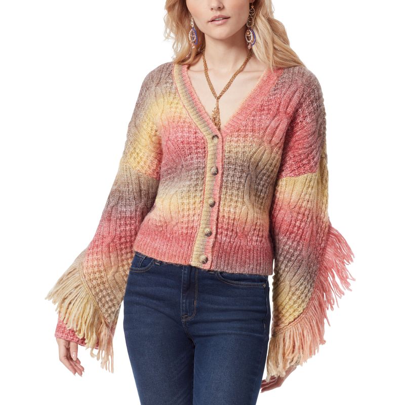 Fringe Bell Sleeve Button Front Sweater